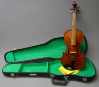 Late 19th century French JTL violin with 36cm two-piece maple back and ribs and spruce top,