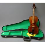 Late 19th century French JTL violin with 36cm two-piece maple back and ribs and spruce top,