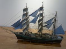 Scale model of the three masted Clipper ''Thermoplyae' fully rigged on stand, L90cm,