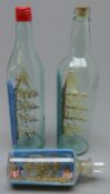 Two four masted ships models in bottles,