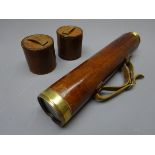 Leather and brass three-draw telescope engraved ' Reconditioned for John Barker & Co.