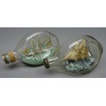 Two three masted ships models in bottles,