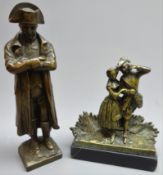 Bronzed cast spelter model of Napoleon standing with arms folded on a square base,