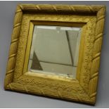 Early 20th century wall mirror, bevelled square plate in giltwood rope twist frame, H43cm,