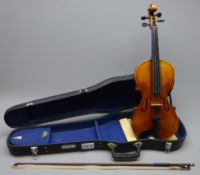 1920's violin by Beare & Son, with 36cm single piece maple back and ribs and spruce top,