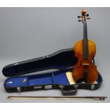 1920's violin by Beare & Son, with 36cm single piece maple back and ribs and spruce top,