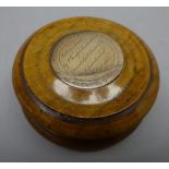 Victorian turned oak circular snuff box,