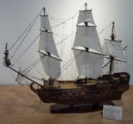 Scale model of the 17th century Spanish three masted Gunship San Felipe, fully rigged on stand,