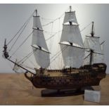 Scale model of the 17th century Spanish three masted Gunship San Felipe, fully rigged on stand,