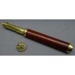 19th century mahogany and brass two-draw telescope, inscribed 'T.