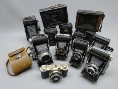 Collection of various Vintage cameras including: Lubitel, Ricoh twin lens reflex,
