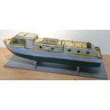 1940s/ 50s scratch built tinplate model of a Narrow type boat with planked effect deck,