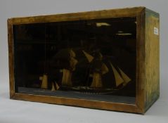 20th century naive Diorama of a twin masted whaler under full sail,