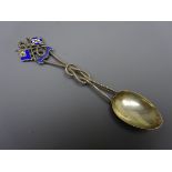 Edwardian Union Castle Mail souvenir silver spoon, enamelled with flags and SS Kinfauns Castle,