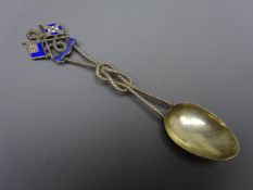 Edwardian Union Castle Mail souvenir silver spoon, enamelled with flags and SS Kinfauns Castle,