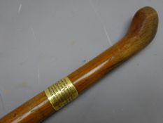 Relic - a WW1 oak walking stick, plain tapering shaft with shaped handle and metal ferrule,