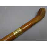 Relic - a WW1 oak walking stick, plain tapering shaft with shaped handle and metal ferrule,