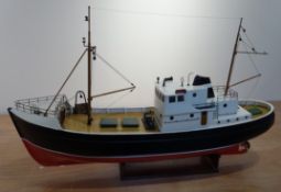 Radio Controlled model of a Fishing Boat, with motor provision, on stand, L82cm,