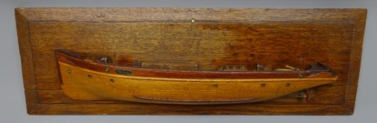 20th century oak half block model of the twin screw vessel 'Azalea', with brass detail,