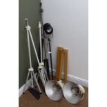 Pair of Photax Reflector 30 photographic lamps with adjustable tripod stands, another lamp,