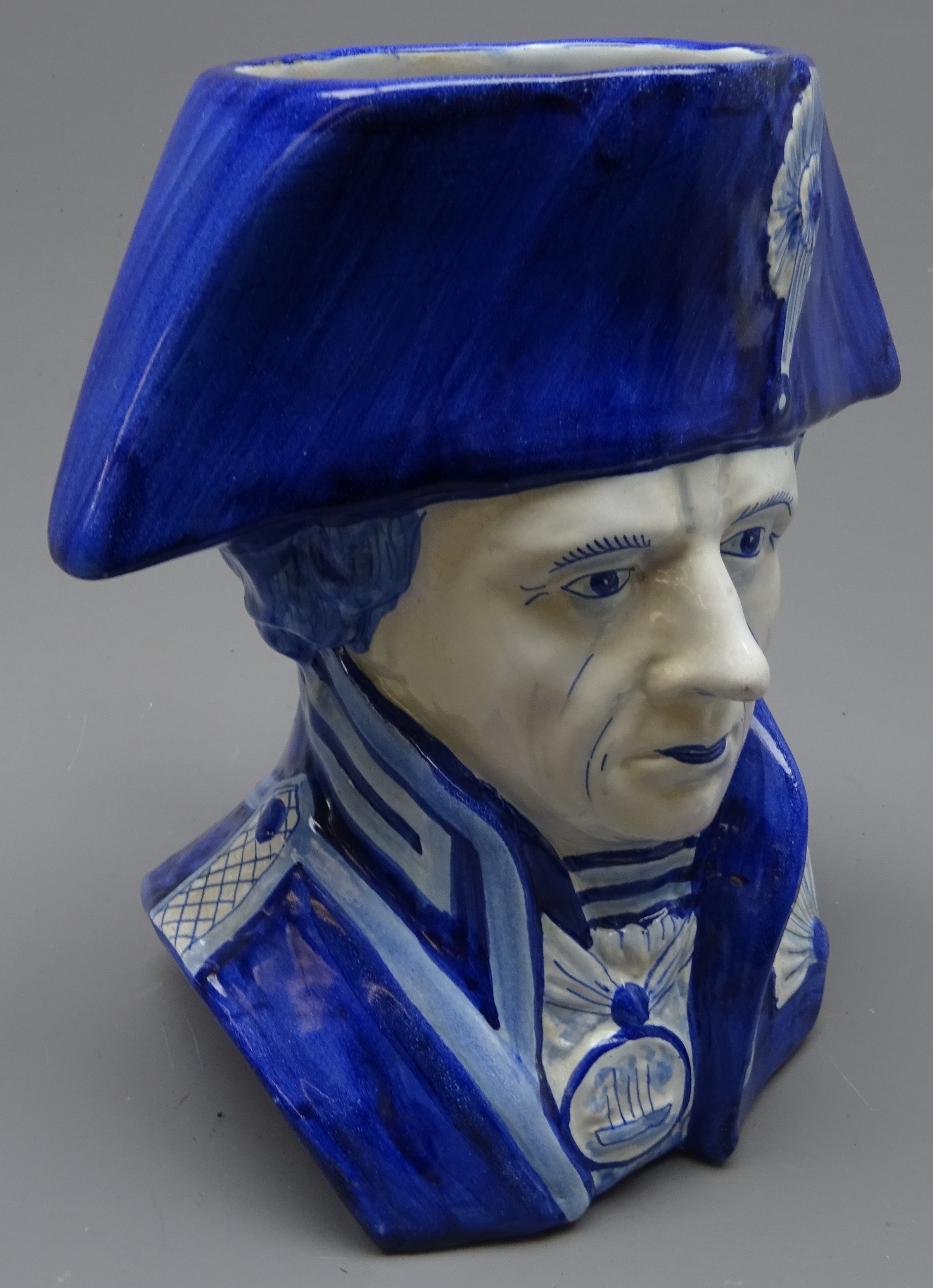 Delft blue & white character jug of Admiral Lord Nelson, H20. - Image 2 of 3