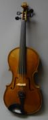 German copy of a Maggini violin c1900 with 36cm two-piece maple back and ribs and spruce top, L59.