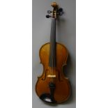 German copy of a Maggini violin c1900 with 36cm two-piece maple back and ribs and spruce top, L59.