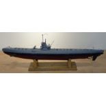 Radio Controlled kit built scale model of a German U Boat U52, painted hull and conning tower,