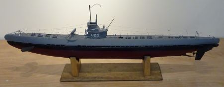 Radio Controlled kit built scale model of a German U Boat U52, painted hull and conning tower,