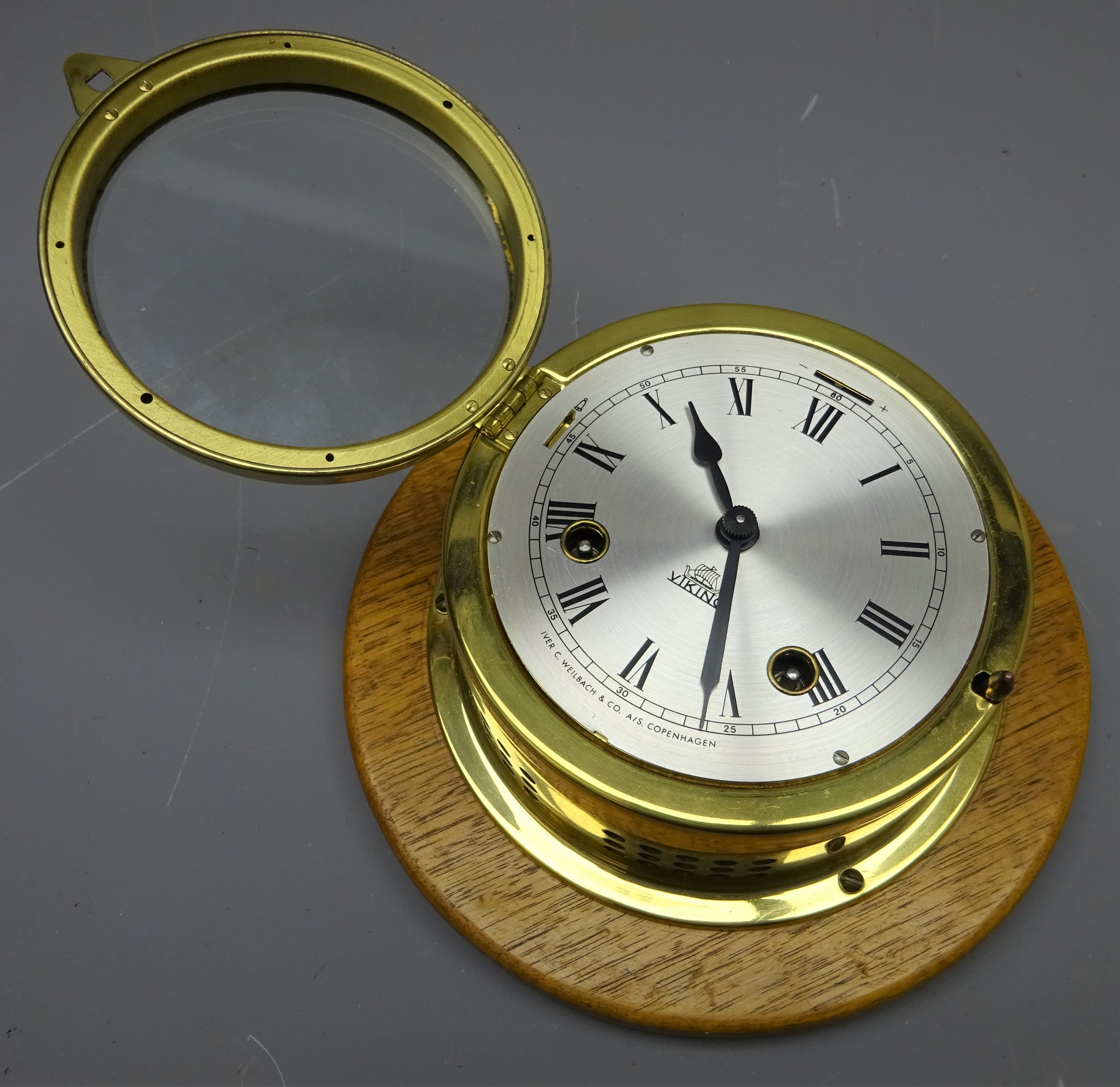 Iver Weilbach brass cased ship's bulkhead clock, - Image 2 of 2