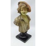 Art Nouveau style bust of a young girl impressed 'Goldscheider Wien 385' on ebonised plinth,