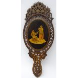 19th/ early 20th century Sorento ware olive wood hand mirror,