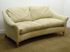 Laura Ashley two seat curved sofa, upholstered in Eloise natural fabric, turned beech feet,
