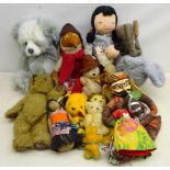 Wombles Orinoco soft toy, Chad Valley elephant, Paddington Bear, Happy Child toys Sooty hand puppet,