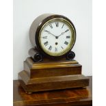 19th century mahogany cased drum head mantle clock with circular white Roman dial,