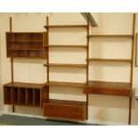 Danish PS system - 1960s three sectional wall unit; six shelves, single drawer unit,