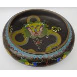 Chinese Cloisonne bowl with inverted rim, decorated with Dragons Chasing the Flaming Pearl,