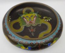 Chinese Cloisonne bowl with inverted rim, decorated with Dragons Chasing the Flaming Pearl,