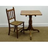 Early 20th century oak and pine tilting table with turned column and three (W61cm, H73cm,