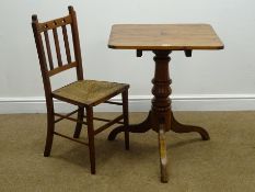 Early 20th century oak and pine tilting table with turned column and three (W61cm, H73cm,