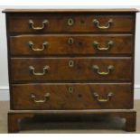 George III mahogany chest, four graduating drawers, shaped bracket supports, W80cm, H76cm,
