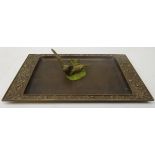 Cold painted bronze pheasant group on naturalistic base, H4.5cm x W9cm and cast bronze tray by A.