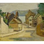 Coastal Village, early-mid 20th century oil on board unsigned 29cm x 33.