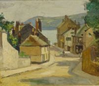 Coastal Village, early-mid 20th century oil on board unsigned 29cm x 33.