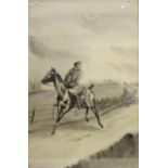 'Dick Turpin's Ride to York', 19th century monochrome watercolour signed with initials H.