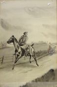 'Dick Turpin's Ride to York', 19th century monochrome watercolour signed with initials H.