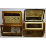 Four vintage radios; Regentone walnut cased radiogram, G.E.