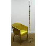 Brass finish standard lamp (H144cm) and gold finish armchair (W53cm) Condition Report