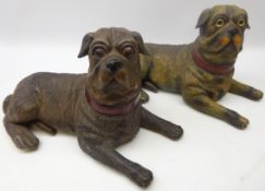 Two Staffordshire style recumbent Pugs, L39cm Condition Report <a href='//www.