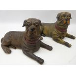 Two Staffordshire style recumbent Pugs, L39cm Condition Report <a href='//www.